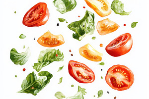 Falling vegetables, fresh salad of b, a Food & Drink Photo by Pixeness Studio