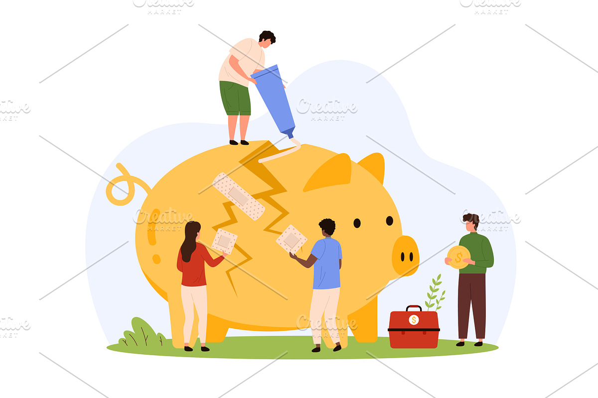 Economical crash, tiny people repair, a Person Illustration by Flashvector