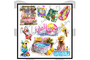 Watercolor Pool Party Clipart, an Illustration by CraftCrateShop (Thumbnail 7 of 7)