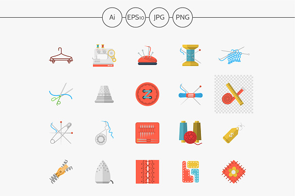 Sewing Flat Color Vector Icons Set