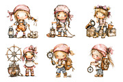 Nautical Sailor Girls Clipart Bundle, an Illustration by SinaCreation (Thumbnail 2 of 9)