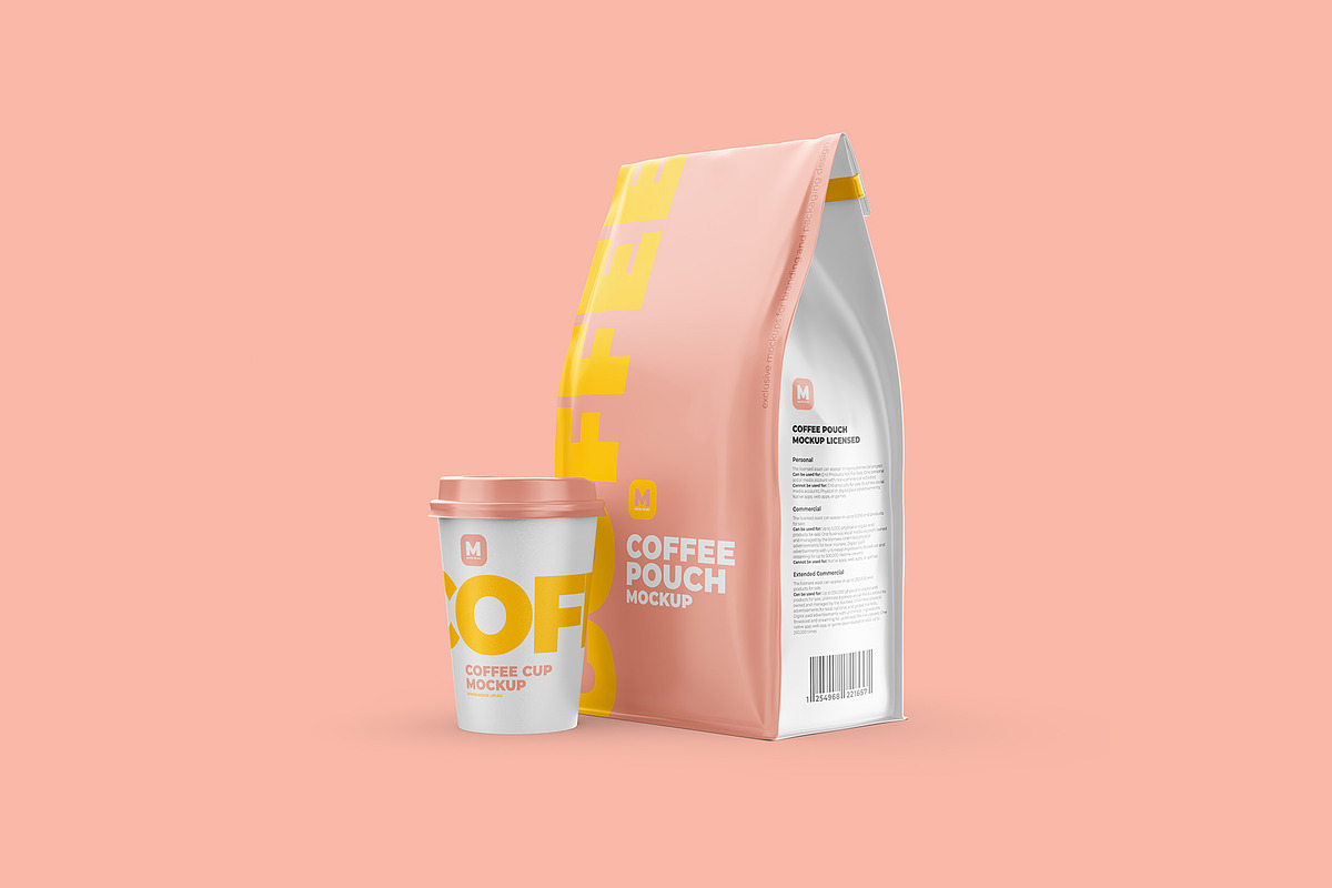 Coffee Pouch Mockup with cup, a Cups & Container Mockup by easymock (Photo 5 of 9)