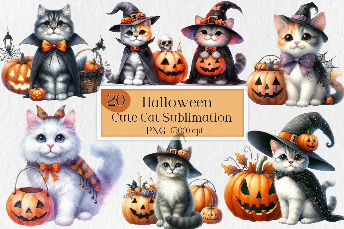 Halloween Cat Watercolor Clipart, an Icon by Creative Art (Photo 1 of 4)