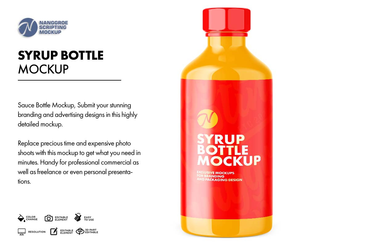 Syrup Bottle Mockup, a Packaging Mockup by Nanggroe Scripting (Photo 7 of 8)