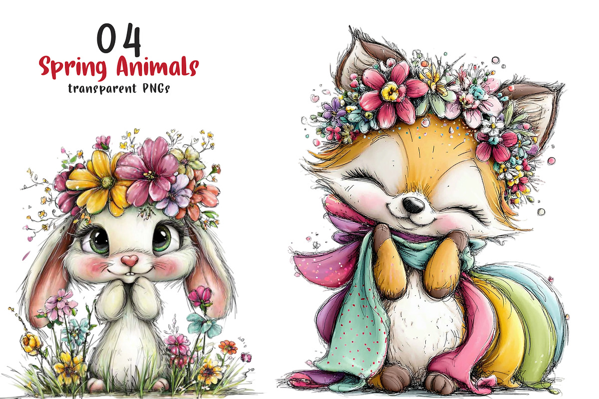 Whimsical spring animals clipart, an Illustration by SinaCreation (Photo 1 of 6)