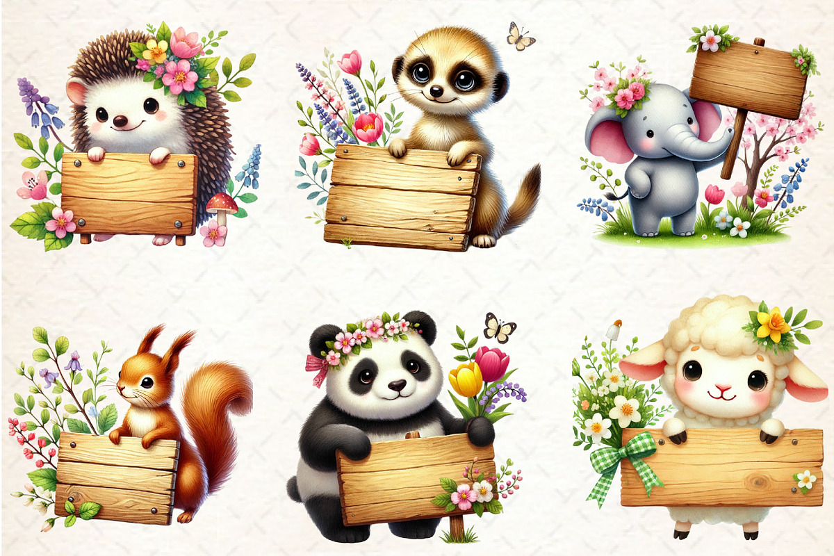 Animals with Wooden Signs Clipart, a Seasonal Illustration by Rose Art (Photo 4 of 4)