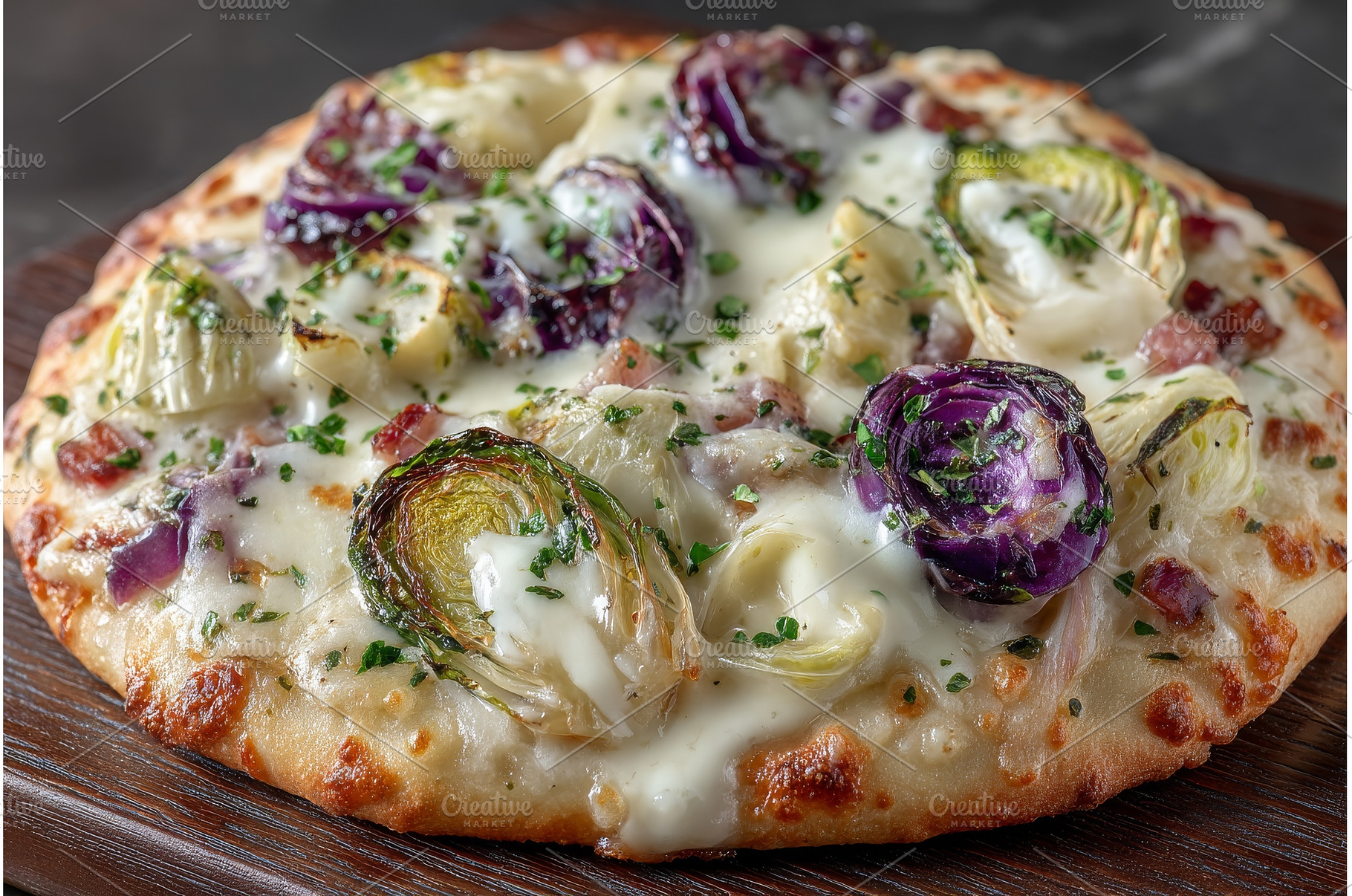 A close-up of a vegetarian pizza, a Food & Drink Photo by ZinetroN