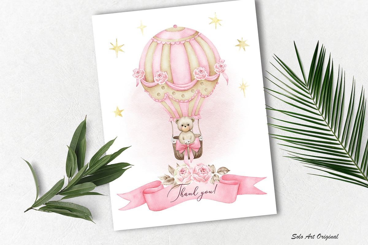 Teddy bear,bunny, hot air balloons., an Animal Illustration by Solo Art Original (Photo 8 of 8)