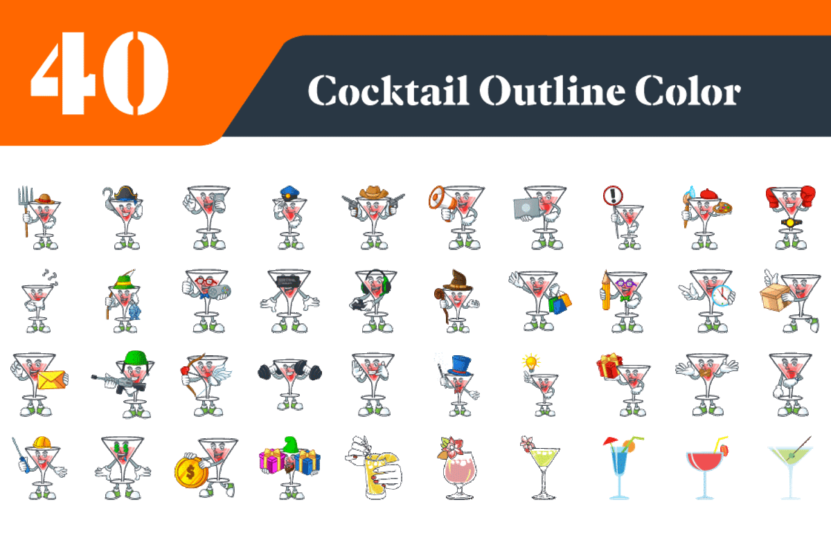 Cocktail Outline Color Icons Bundle, an Outline Icon by EllaMaiyaali (Photo 1 of 3)
