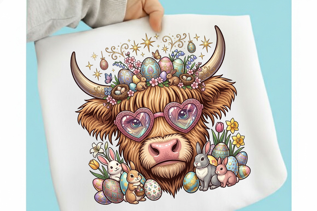 Easter Day Highland Cow Highland, a Seasonal Illustration by Designking (Photo 1 of 6)