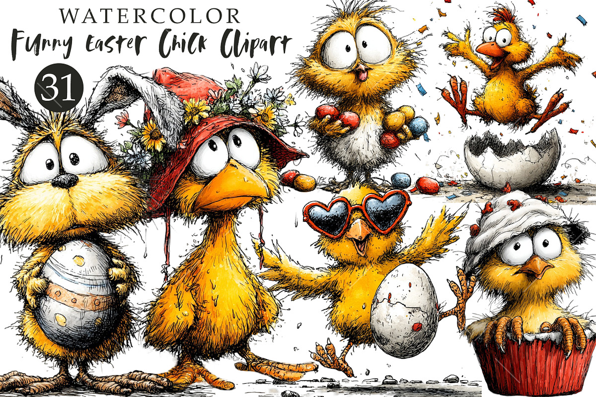 Funny Easter Chick Clipart, an Illustration by OK Design (Photo 1 of 6)
