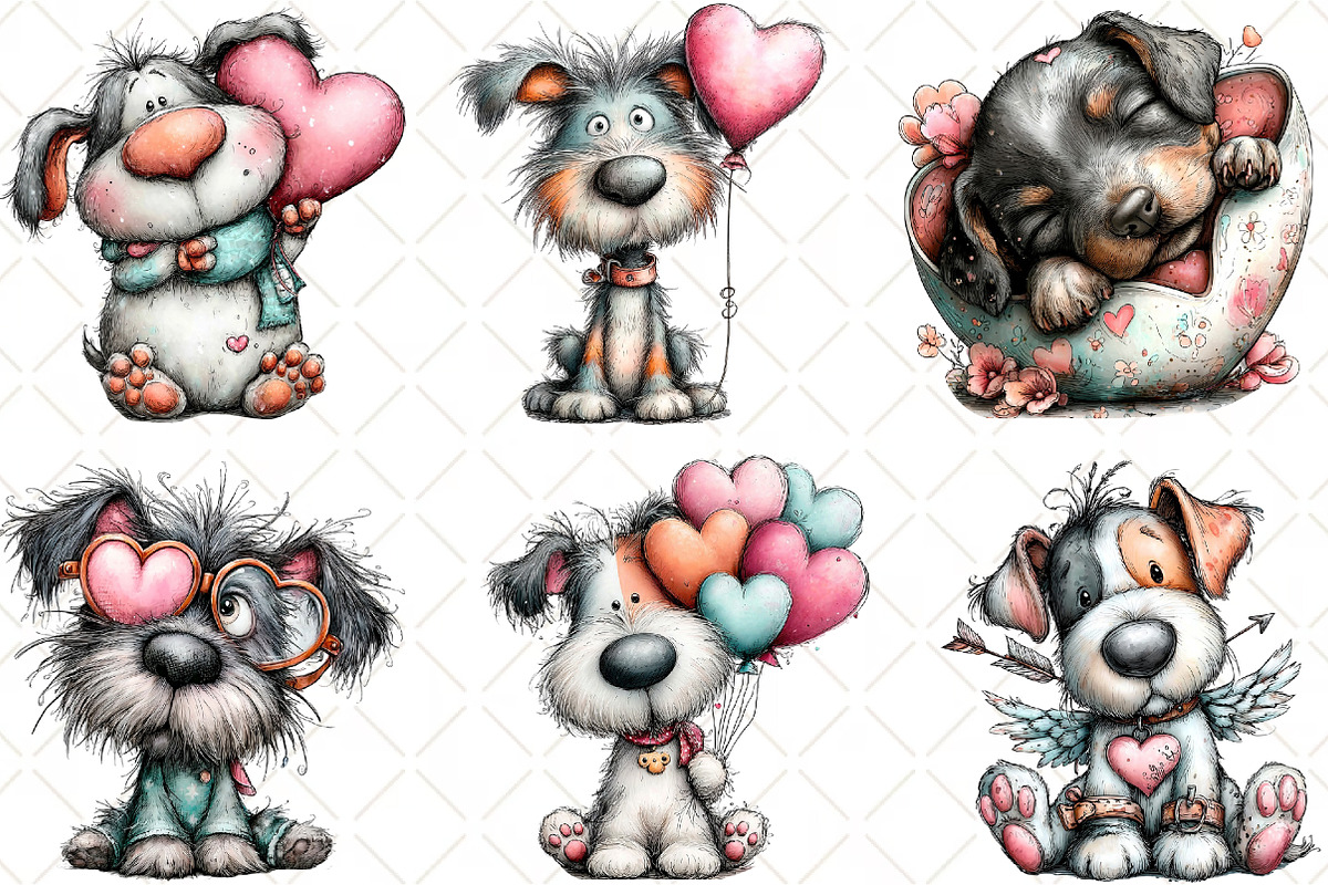 Whimsical Valentine Dog Clipart, an Animal Illustration by Black Bird Studio (Photo 6 of 6)