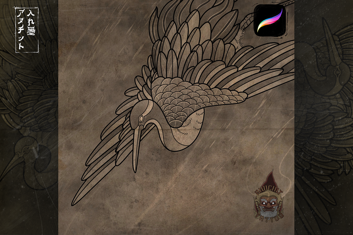25 Crane Japanese Procreate Brush, a Brush Add-On by AnuchitTATTOO (Photo 4 of 5)