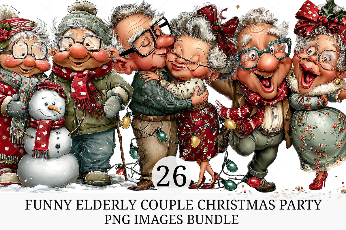 Funny Elderly Couple Christmas Party, an Illustration by Craft Nest (Photo 1 of 10)