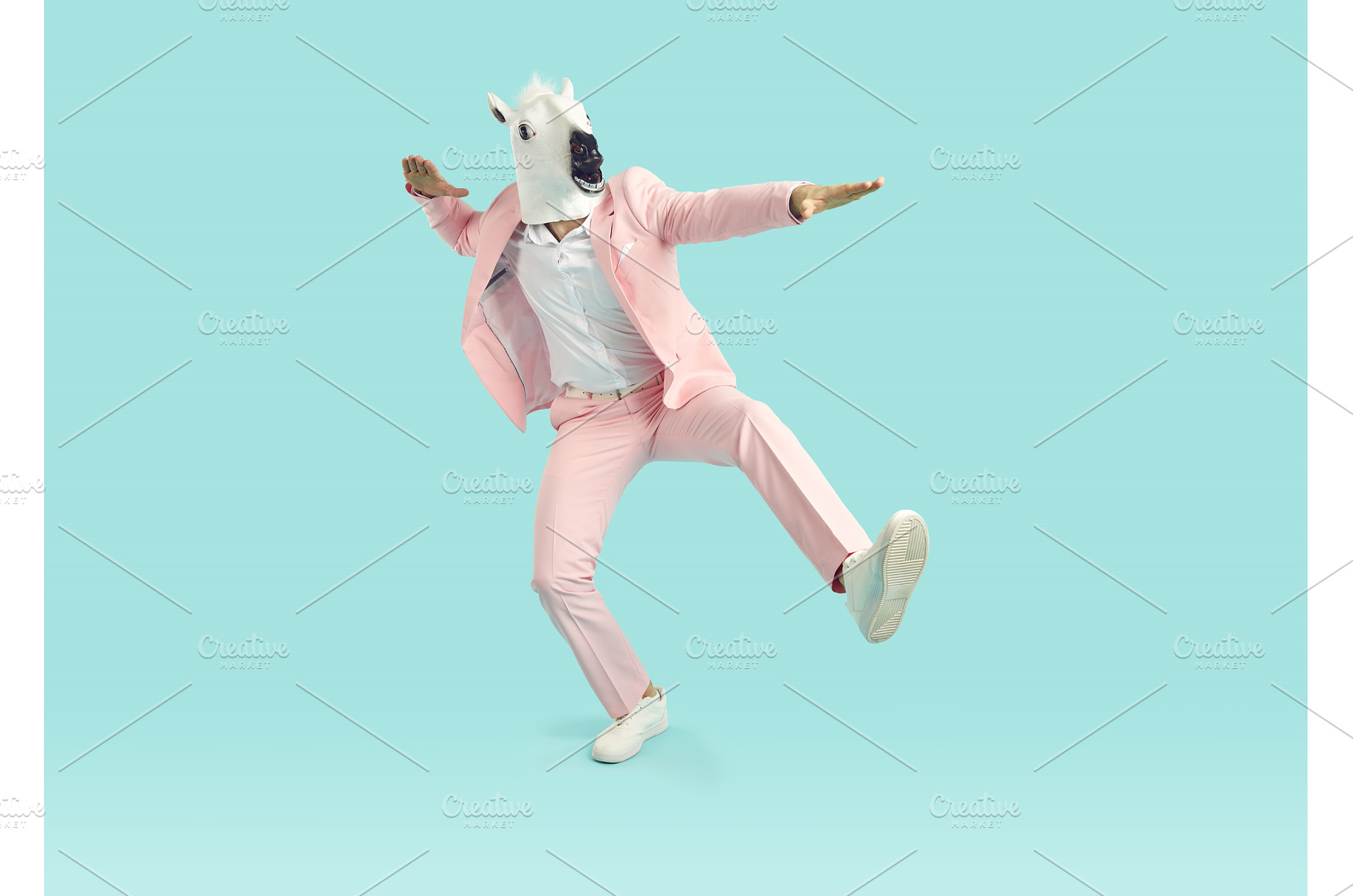 Funny man in horse mask and pink, a Person Photo by StudioRomantic