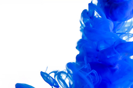 Blue clouds of ink in liquid isolated on white, an Abstract Photo by eleana