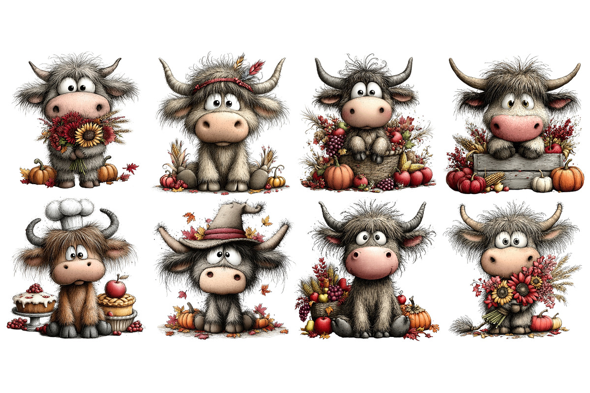 Fall Highland Cow PNG Clipart Bundle, an Animal Illustration by Nicolle's Colorful Art (Photo 5 of 5)