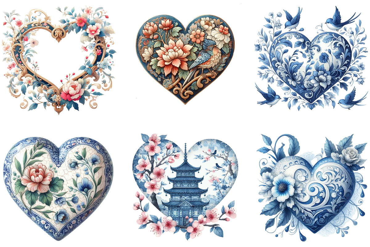 Chinoiserie Blue Toile Heart Waterco, an Illustration by DreamArtGraphic (Photo 4 of 4)