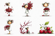 Watercolor Cherry Girl Clipart, an Animal Illustration by Craft Nest (Thumbnail 3 of 6)