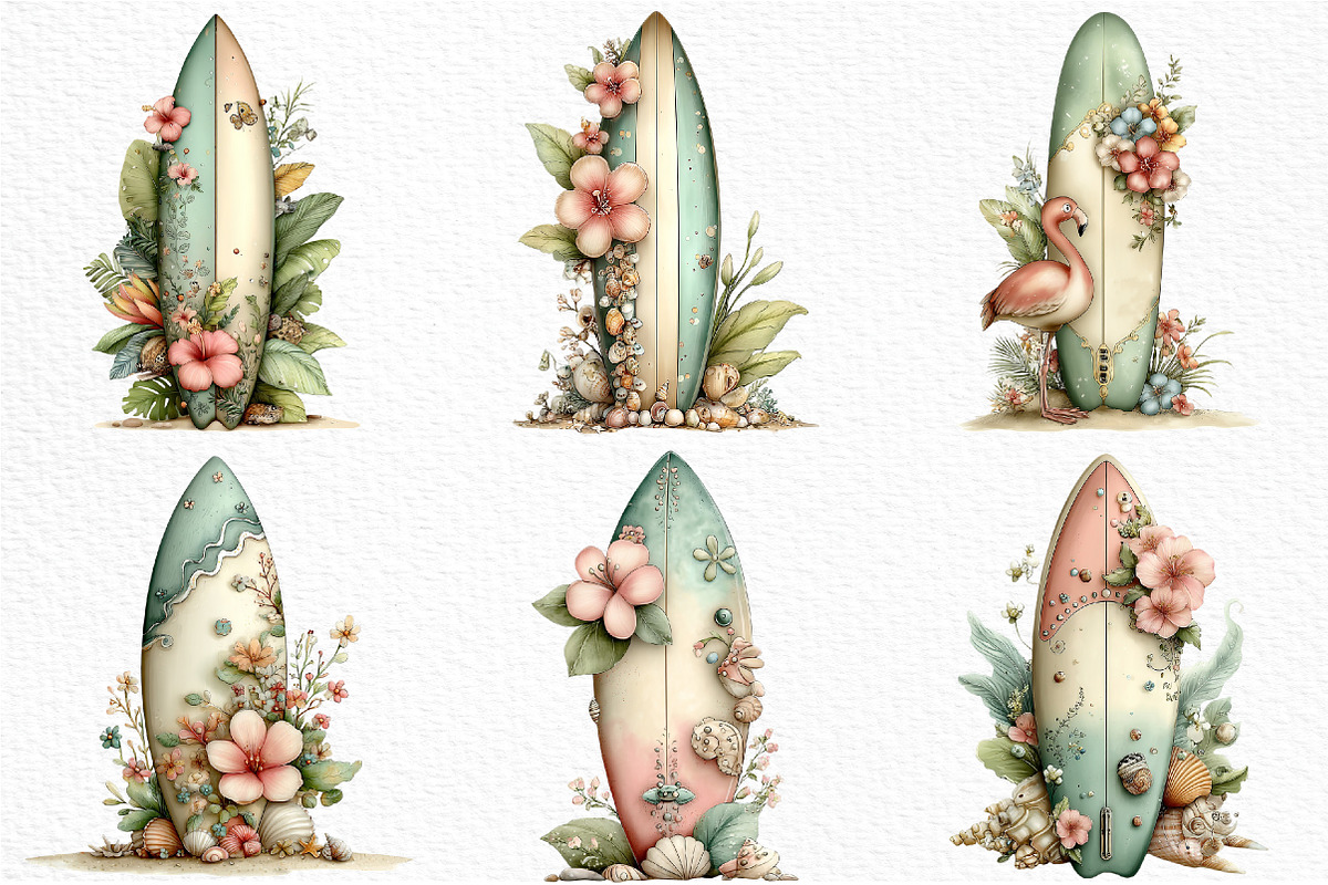 Summer Surfboard Clipart, an Illustration by Craft Nest (Photo 3 of 12)