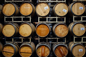 Wall of Oak Wine Barrels