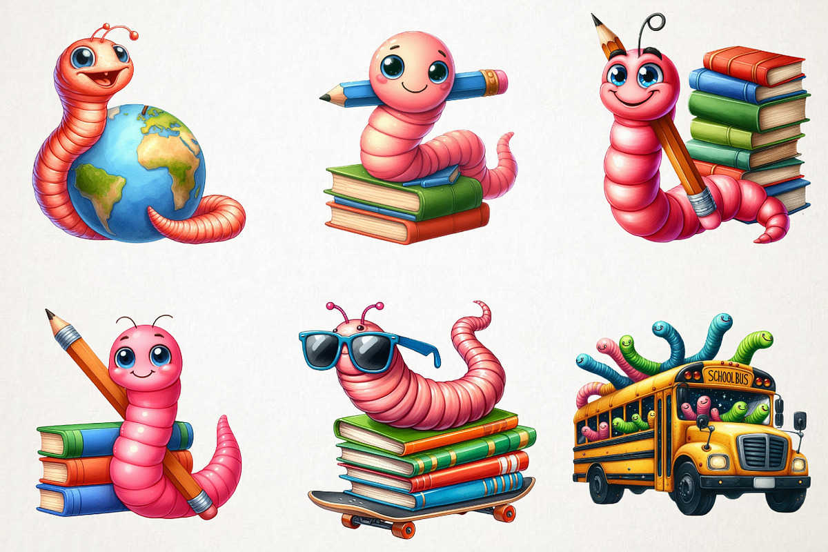 Kawaii School Worm Sublimation Png, an Illustration by RobertsArt (Photo 6 of 7)
