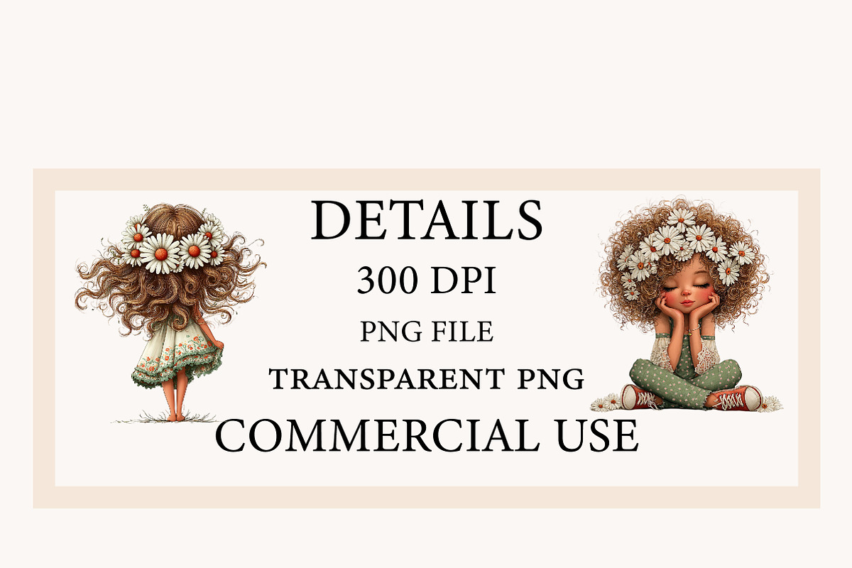 Whimsical Daisy Girls Clipart, an Illustration by Designworld (Photo 2 of 9)