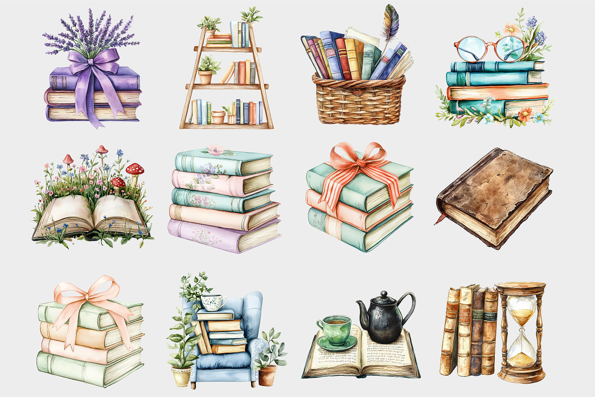 Watercolor Books Clipart, a Seasonal Illustration by Design Market (Photo 4 of 4)