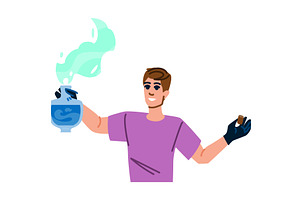 Scientist holding flask with fuming, an Illustration by pikepicture