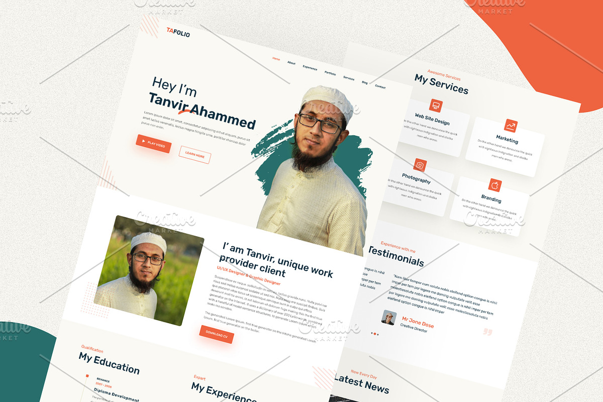 Portfolio CV Resume Landing Page, an UI Kit Template by Tanvir Ahammed Tamim (Photo 2 of 3)