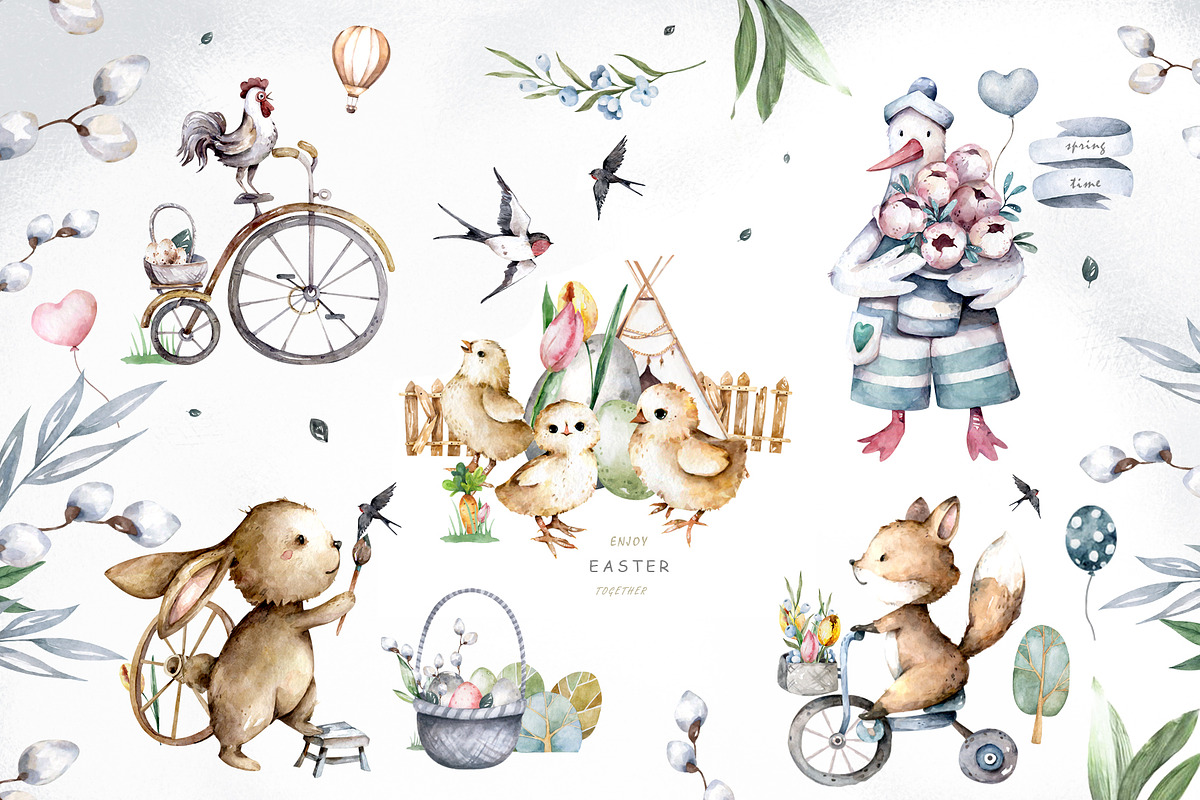 Happy Easter Spring Set 2, an Animal Illustration by Ann Art Houze (Photo 3 of 15)
