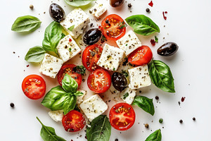 Greek salad feta cheese tomatoes oli, a Food & Drink Photo by Pixeness Studio
