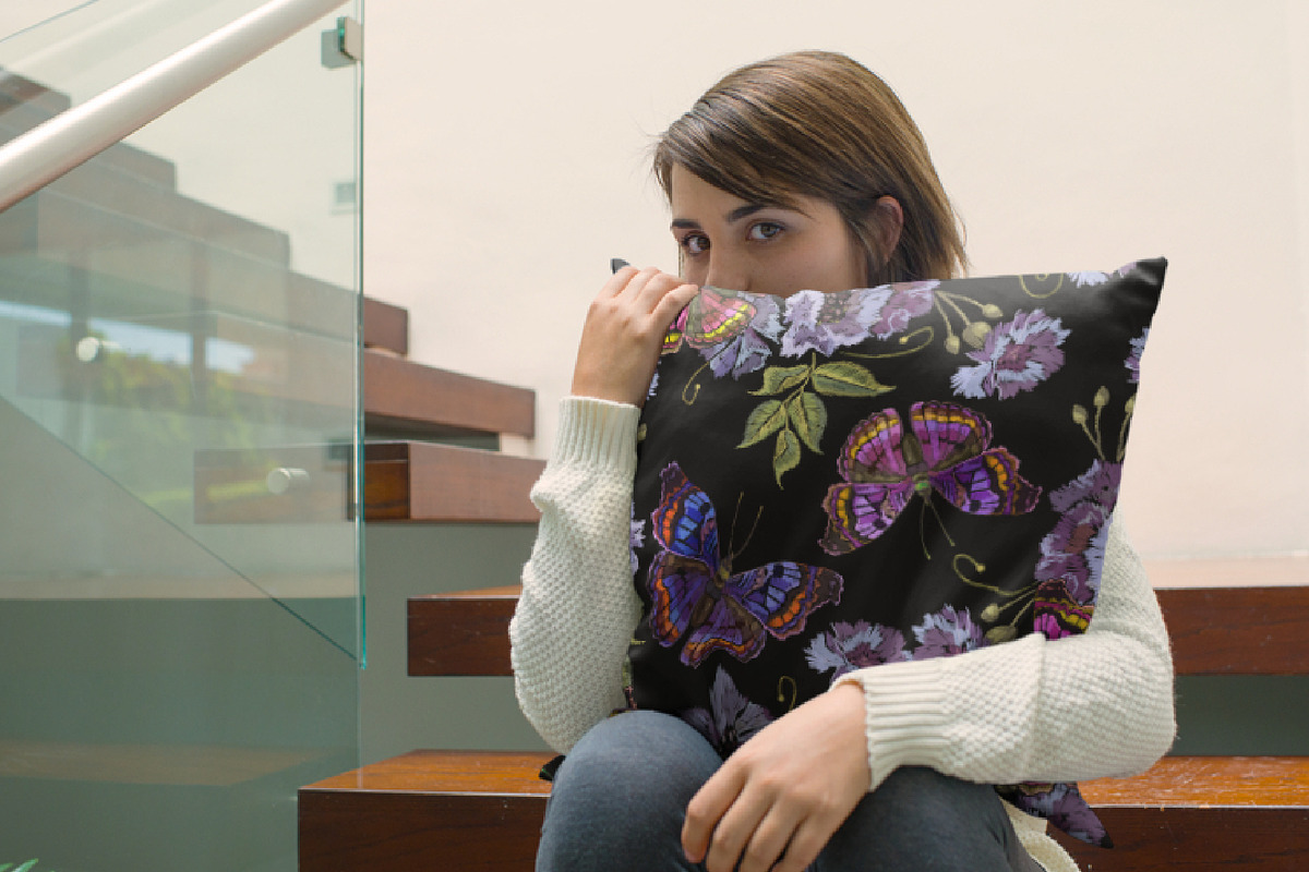 Blue flowers and butterflies, a Pattern Graphic by Matrioshka (Photo 7 of 9)