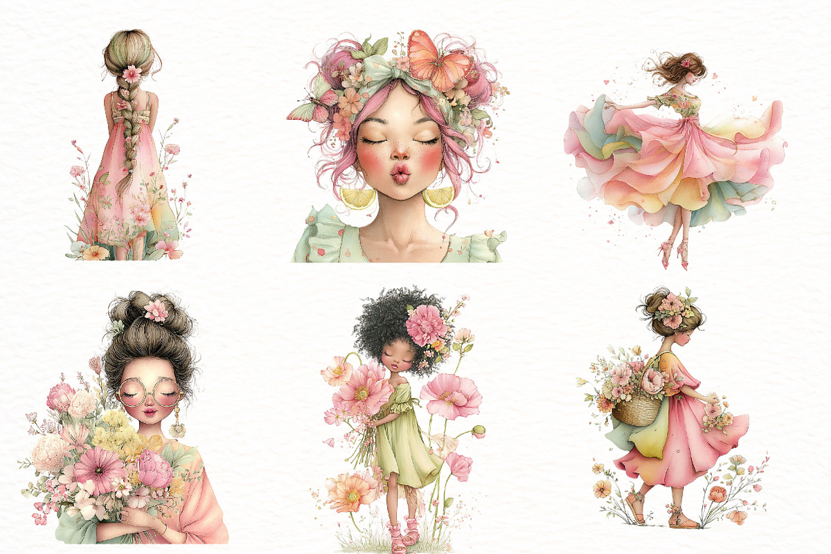 Whimsical summer girl clipart, an Illustration by Designworld (Photo 2 of 7)
