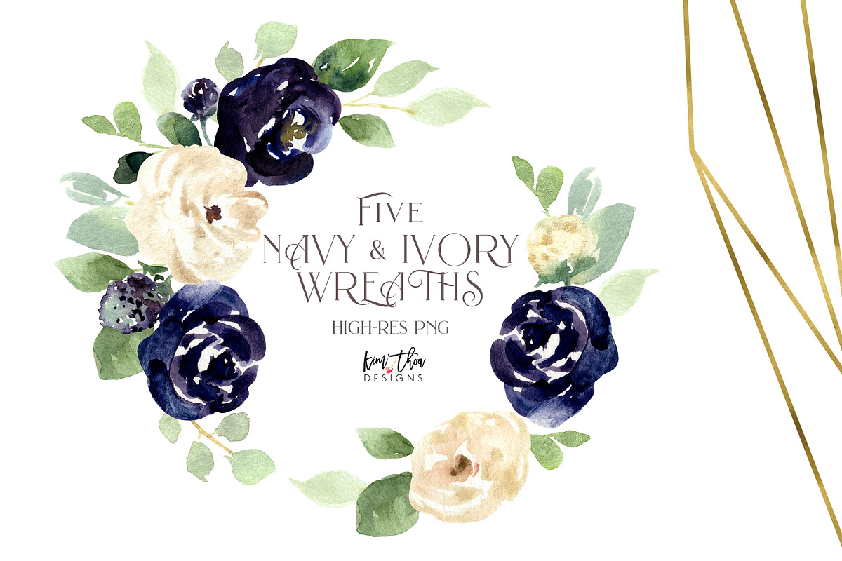 Navy and Ivory with Greenery Flowers, an Illustration by Kim Thoa Designs (Photo 6 of 10)