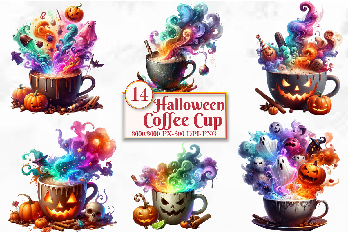 Halloween Coffee Cup Clipart Png, a Seasonal Illustration by Craft Nest (Photo 1 of 5)