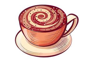 Sketch Of Cappuccino In Cup, Aroma