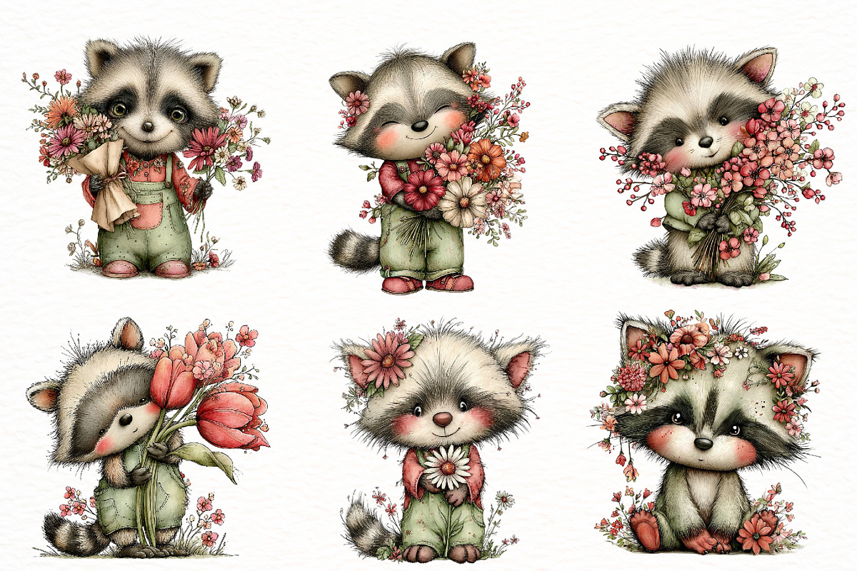 Whimsical Spring Raccoon Clipart, an Illustration by Designworld (Photo 6 of 6)