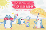 Watercolor Cute Cartoonish Penguins, an Animal Illustration by Kitiri Space (Thumbnail 1 of 5)