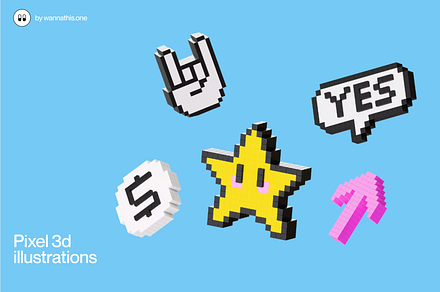 Pixel 3d illustrations, an Illustration by Wannathis.one