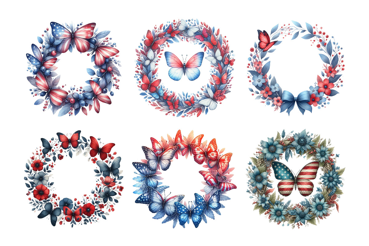 4th of July Butterfly Wreath Bundle, an Illustration by Daily.Designs (Photo 4 of 5)