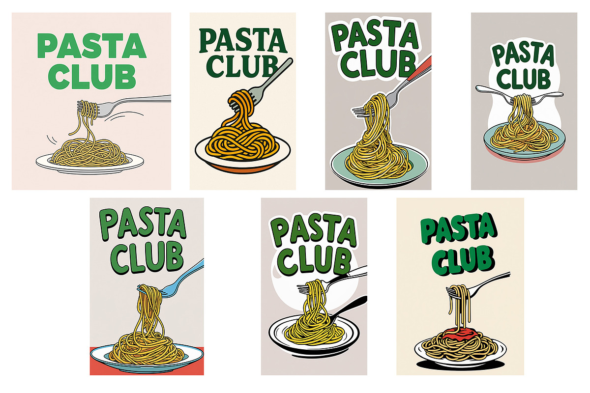 Pasta Club 5 different design, an Illustration by Star Graphic Design