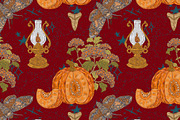 Pumpkin, Hawk Moth, Kerosene Lamp, a Pattern Graphic by NayaChu (Thumbnail 3 of 9)