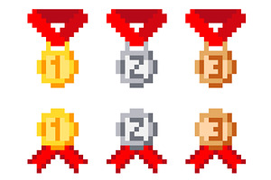 Pixel gold silver and bronze medals, an Object Illustration by Vectorbuum