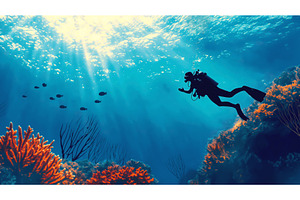 Scuba diver exploring a coral reef, a Nature Photo by Sergey Kotenev