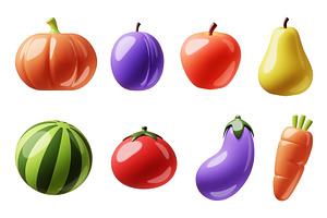 Cartoon 3d fruits and vegetables, a Food Illustration by YummyBuum