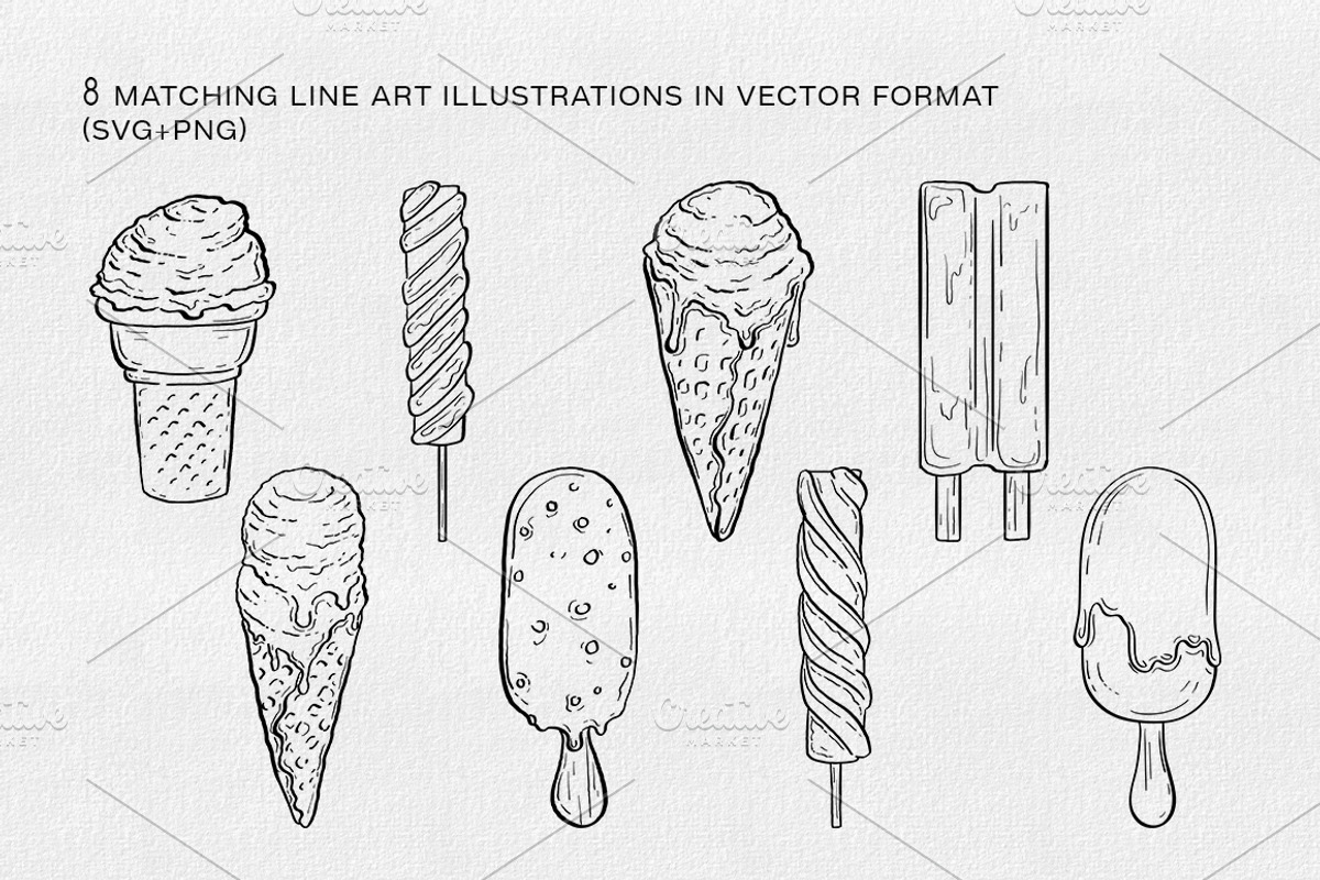 Watercolor & Line Art Ice Cream Set, a Food Illustration by Garden in frame (Photo 4 of 8)
