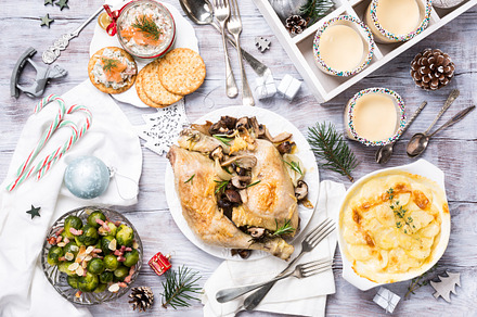 Christmas themed dinner table containing christmas, dinner, and table, a Food & Drink Photo by Iryna Melnyk Photography