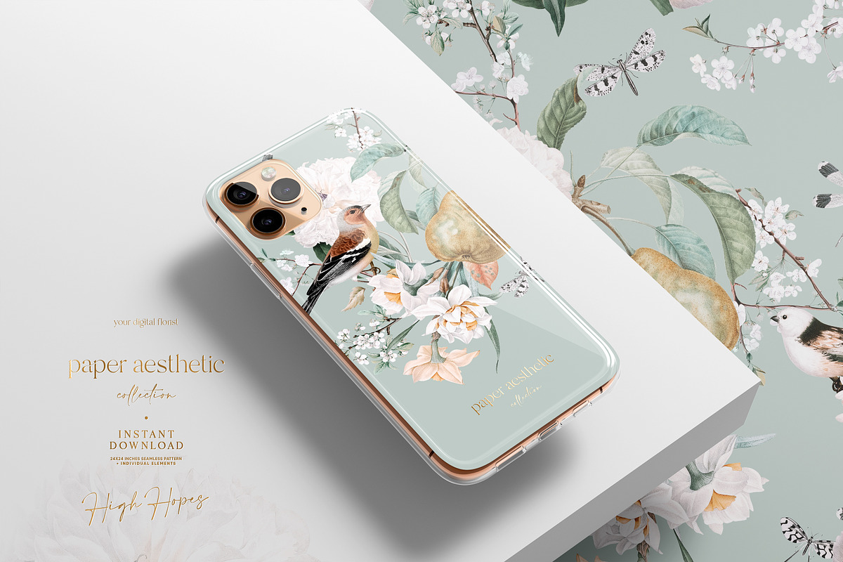 Spring Mint Birds Flower Pattern, a Pattern Graphic by paper aesthetic (Photo 9 of 10)