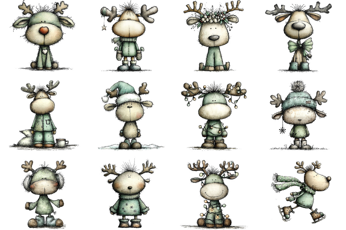 Whimsical Christmas Reindeer Clipart, an Illustration by CraftArtStudio (Photo 3 of 6)
